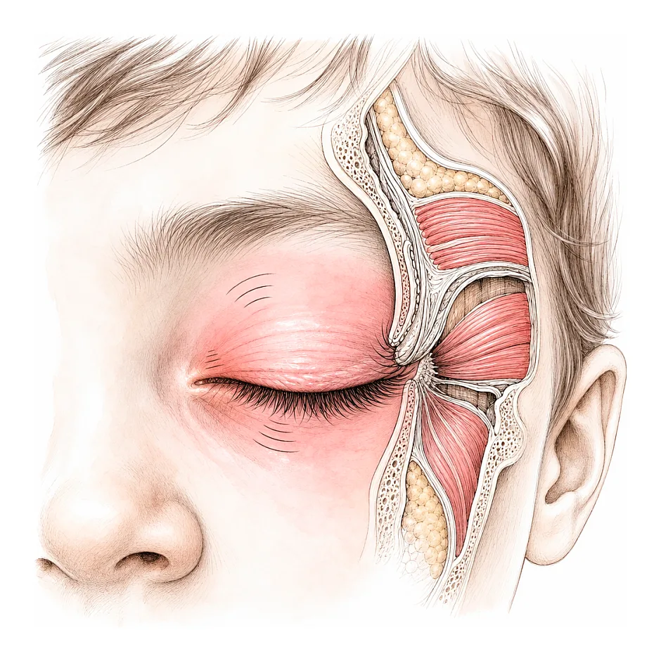 چشمک زدن و پریدن پلک در سمت راست در کودک دو ساله