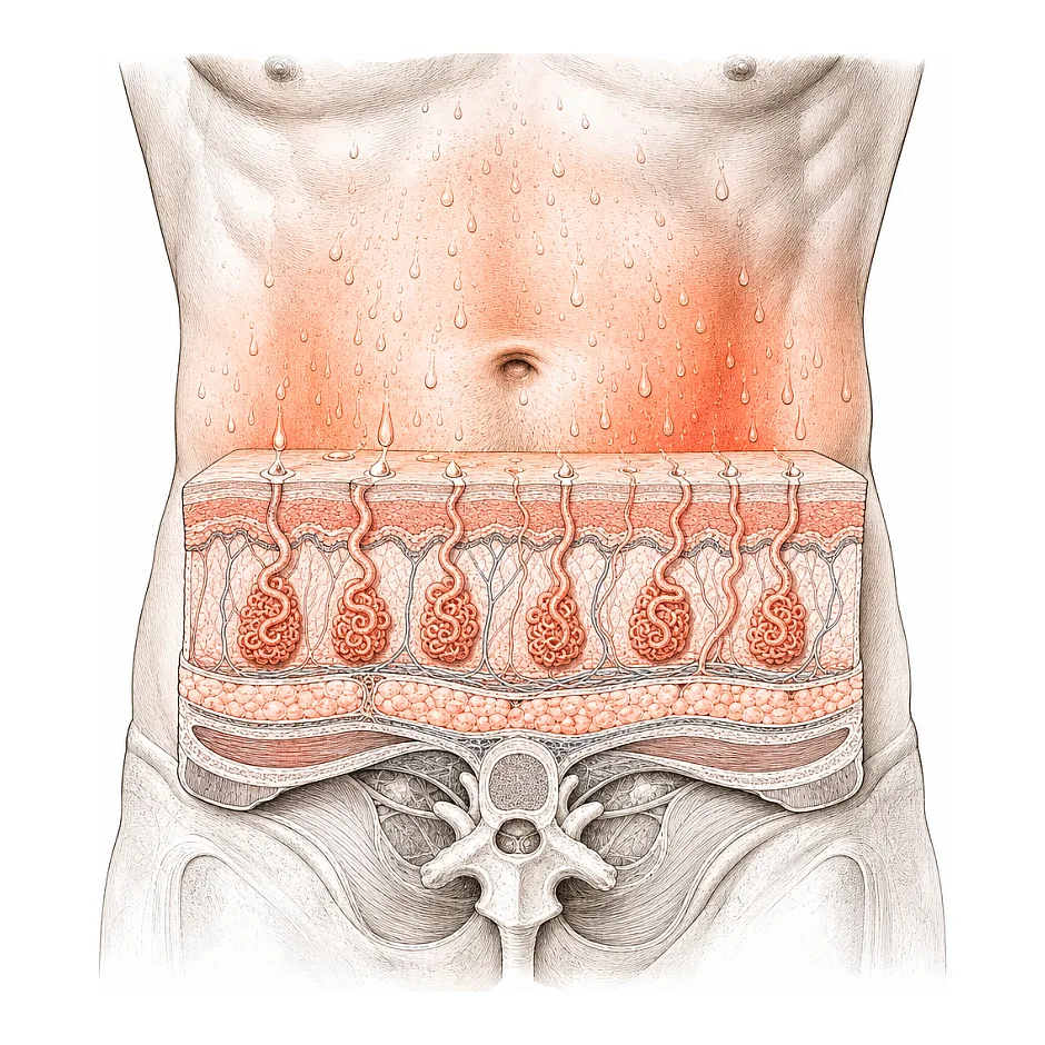 علت تعریق زیاد در ناحیه کمر و شکم و راههای درمانی