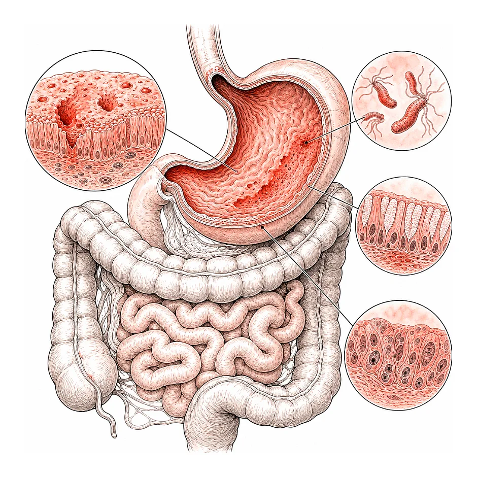 گاستریت فرسایشی مزمن، متاپلازی کامل روده‌ای و عفونت H. pylori - تشخیص و درمان