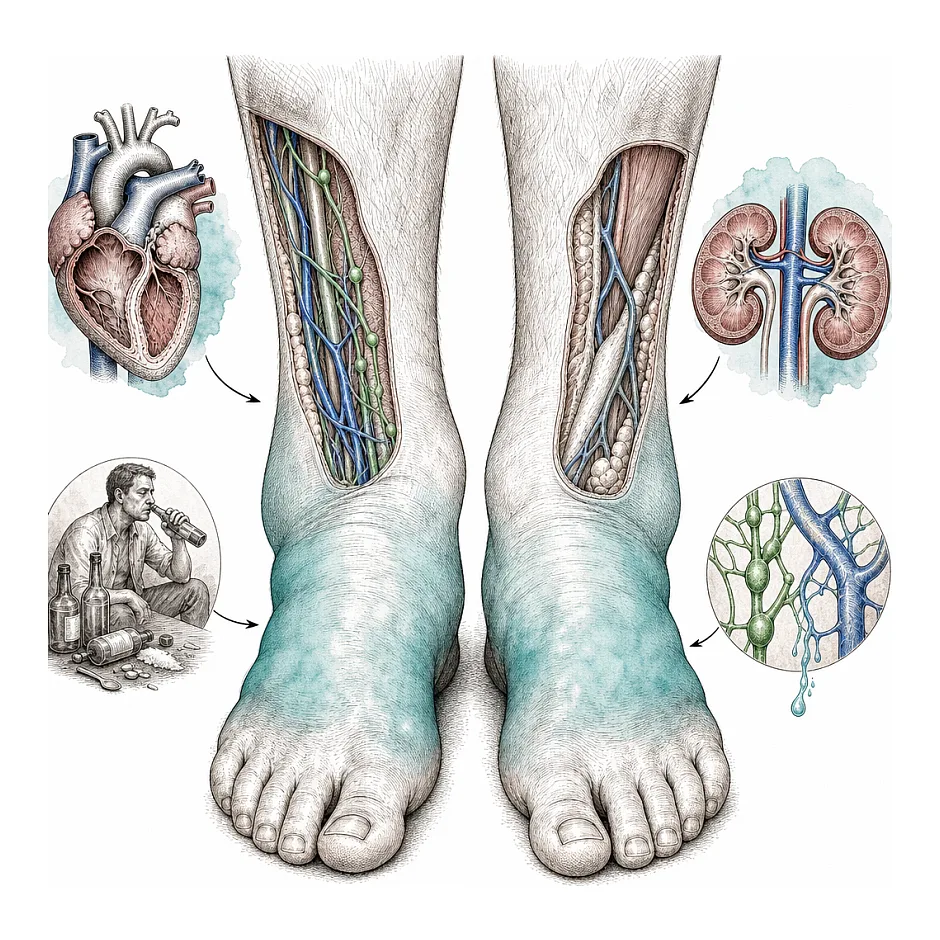 ورم مچ هر دو پا بدون درد در فرد معتاد به هروئین