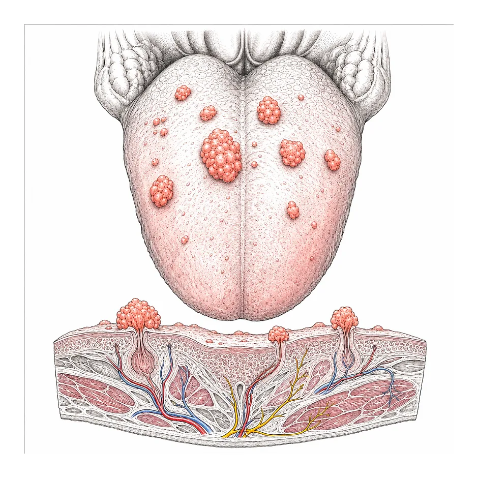 تفاوت پاپیلای زبان و زگیل تناسلی دهان (HPV)